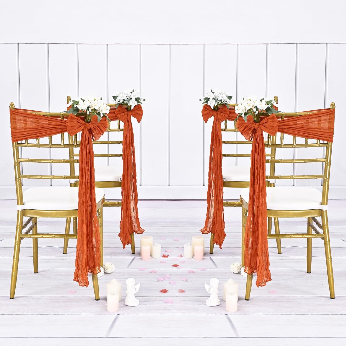 36 Pcs Burnt Orange Cheesecloth Chair Sashes, 16 x 108 inch Gauze Fabric Washable Chair Sashes Bows Designed for Aisle Decorations Universal Chair Cover Decor for Wedding Reception Party Banquet