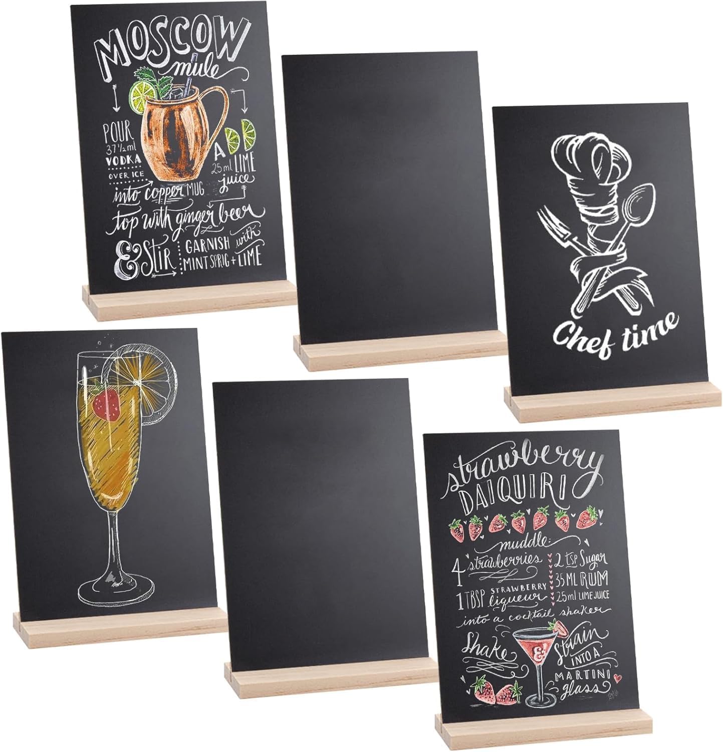 Small Chalkboard Signs, Double Side 6 x 9 Inch Wooden Tabletop Chalkboard Sign with Base Stands - Set of 6, Decorative Mini Table Signs Message Chalk Board Sign for Kitchen Wedding Bar and Restaurant