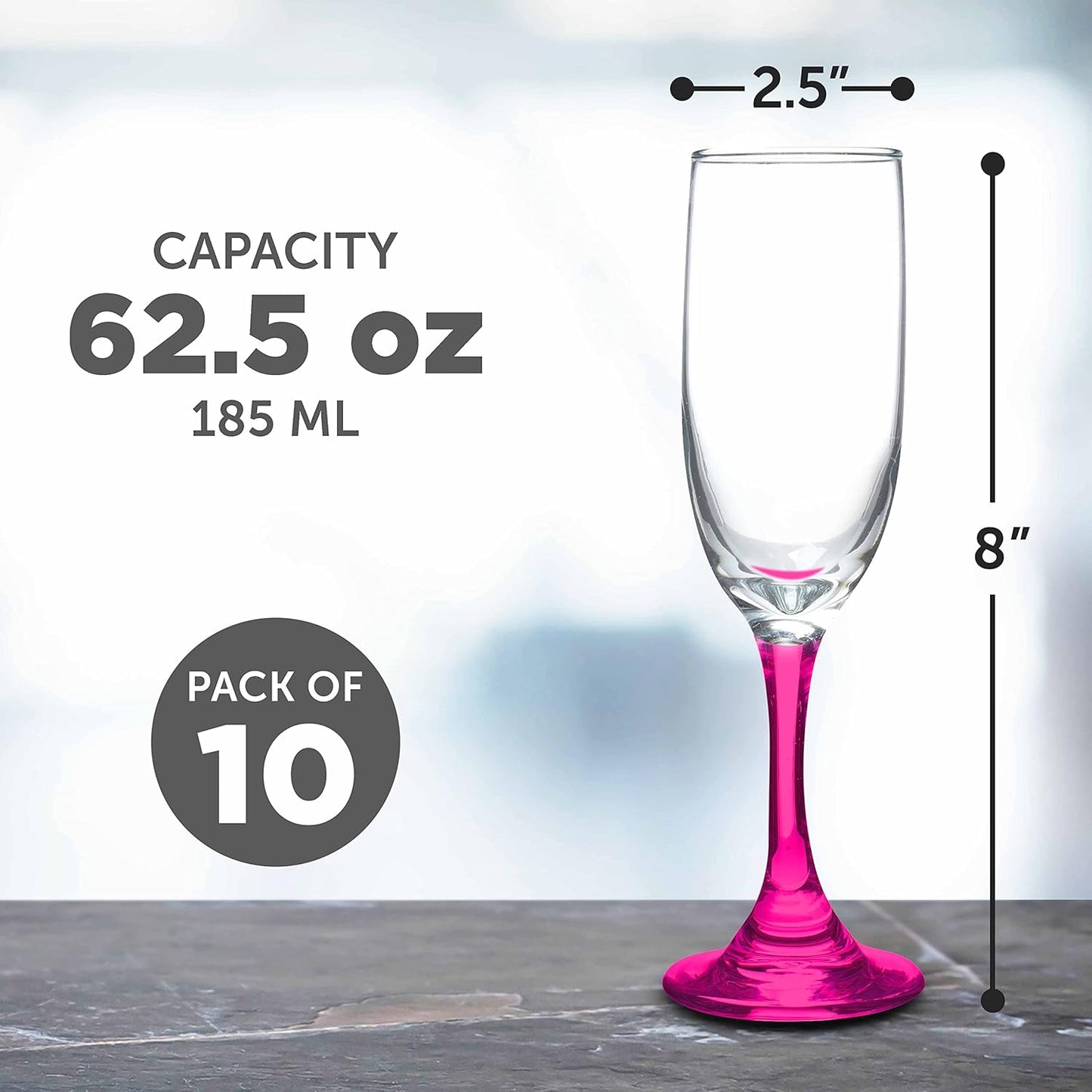 DISCOUNT PROMOS Premiere Champagne Flutes 6.25 oz. Set of 10, Bulk Pack - Elegant Drinkware for Weddings, Events, & Promotional Gifts - Pink