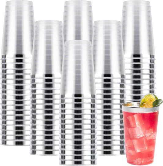 Goodluck 200PCS 14oz Silver Plastic Cups for Party, Disposable Silver Plastic Cups, Cocktail Glasses for Wedding Thanksgiving, Christmas, and Parties