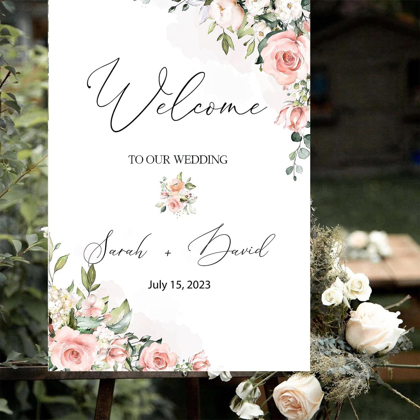 Editable Wedding Welcome Sign, Blush Pink Floral Wedding Sign, Custom Welcome Sign