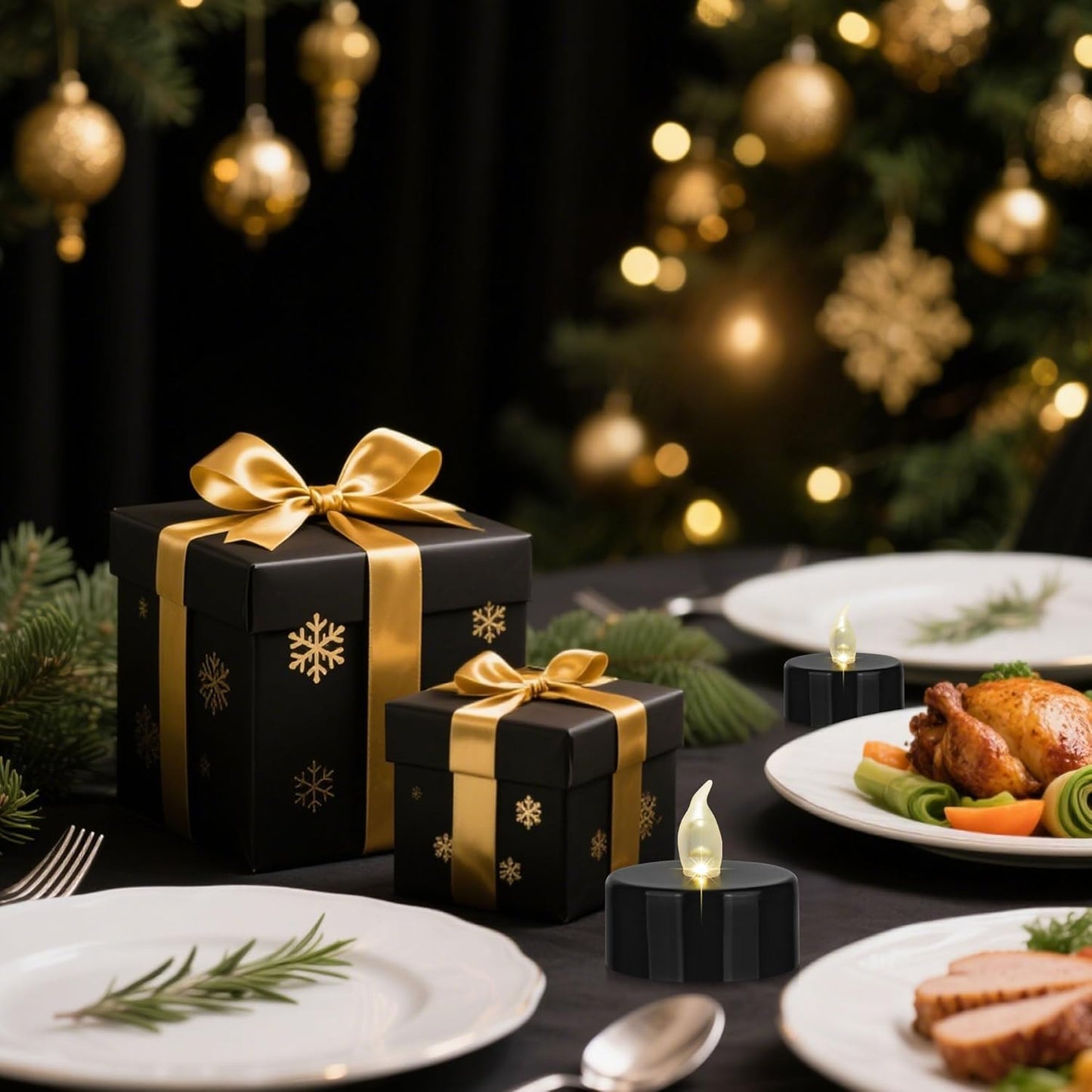 Nancia 12PACK Flameless LED Tea Lights Candles, Realistic and Bright Flickering Long Lasting 200Hours Battery-Powered, Ideal Party, Wedding, Birthday, Gifts Home Decoration Black