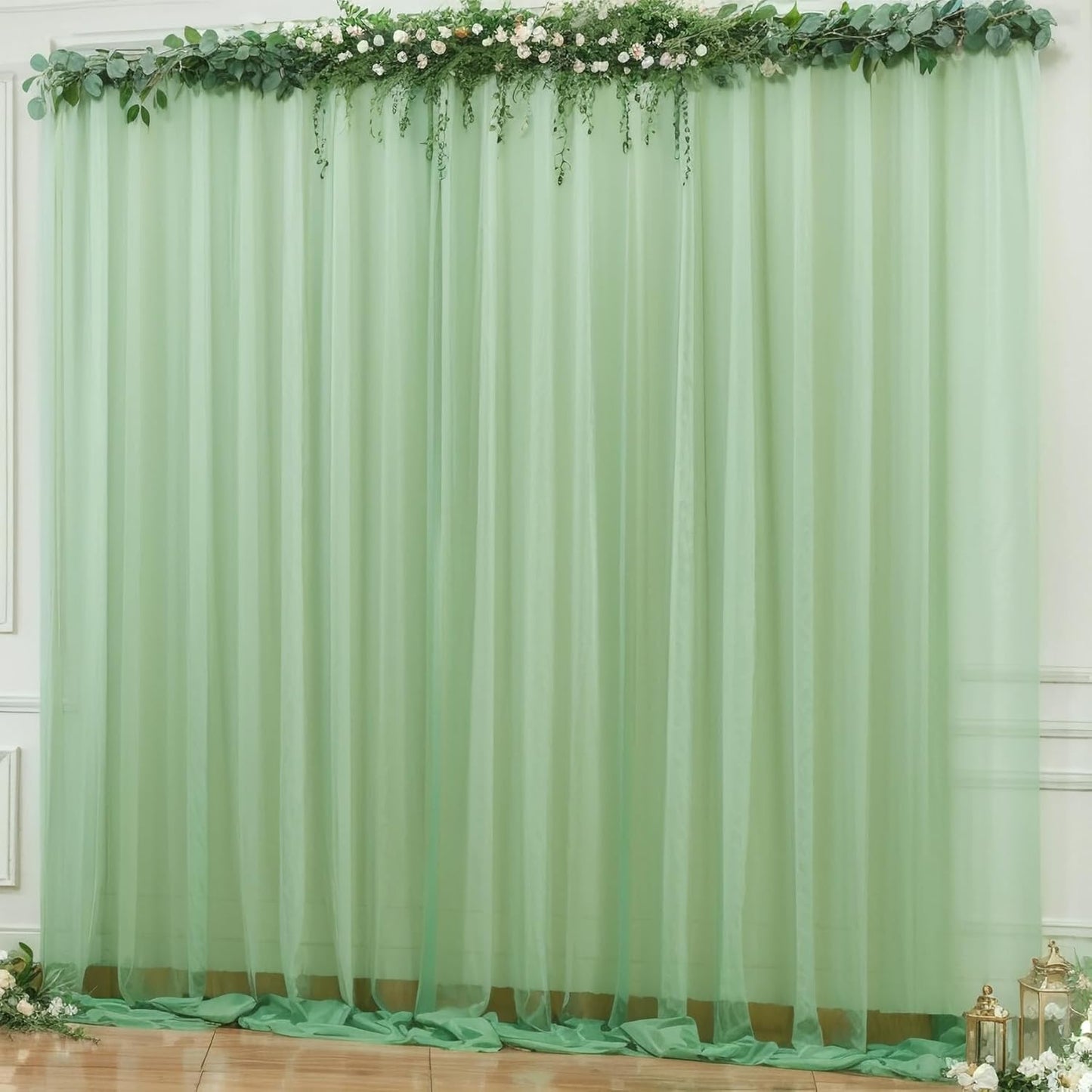 10x10ft Olive Green Tulle Backdrop Curtain for Parites, Sheer Backdrop Curtains for Wedding Baby Shower Birthday Party Photo Shoot Decorations