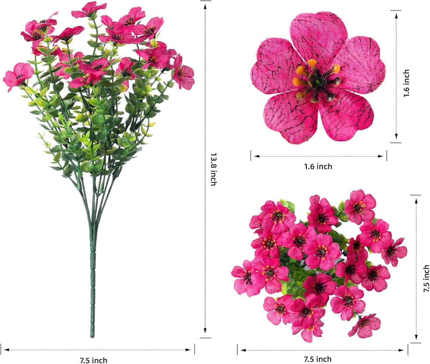 HyeFlora Artificial Flowers for Outdoor Indoor Garden Home Decoration, Faux Flower Daisy with Eucalyptus Leaves Fake Plants Greenery Boxwood Porch Patio, 12 Bundles (6 Multicolor)