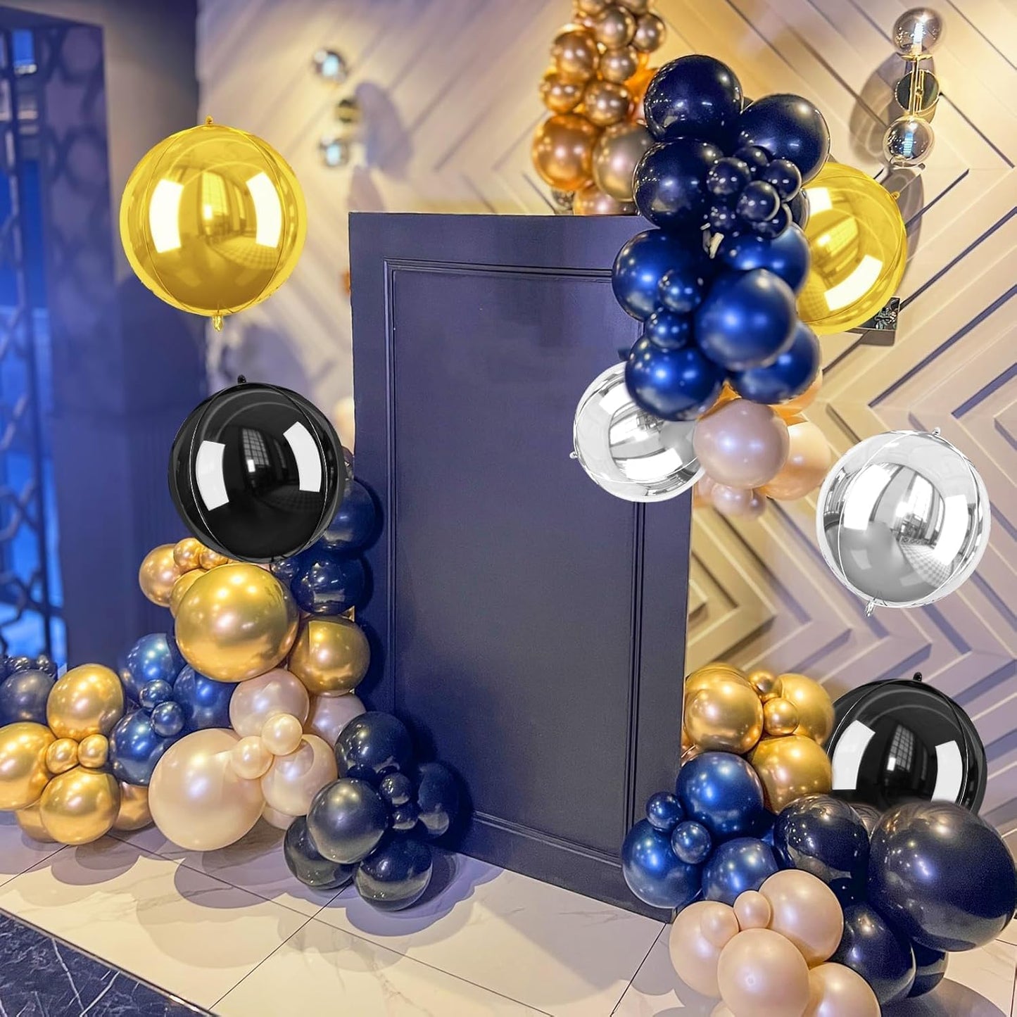 Giant 4D Foil Balloons, 6Pcs Large Metallic Black Gold Silver Round Balloons, 22 Inch Big Round Foil Balloon for Graduation Decorations Class Of 2025, Birthday Party Baby Shower Decoration