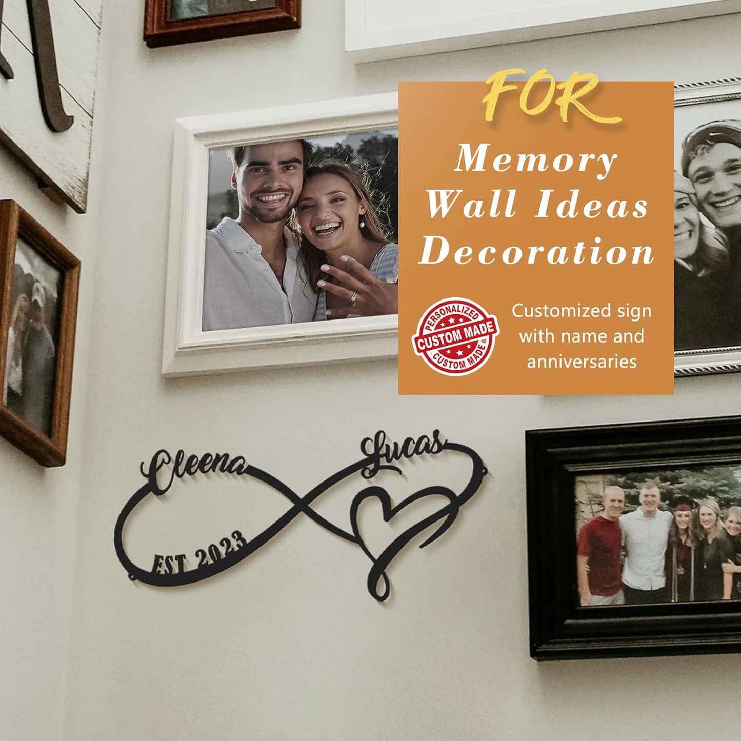 Personalized Anniversary Wedding Gifts for Couples 2025, Customized Metal Infinity Signs with Names & Date, Love Heart Unique Wall Art for Newlyweds Valentines