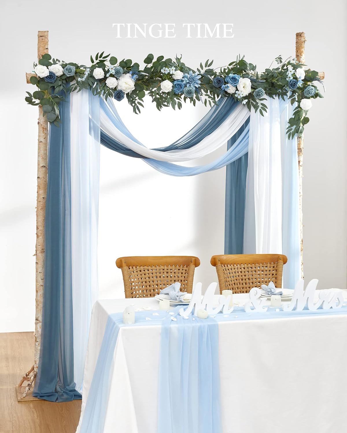 TINGE TIME 3 Panels Wedding Arch Draping Fabric, 30" x 20ft Gradient Blue Chiffon Fabric Drapery Sheer Backdrop Curtain for Weddings Ceremony Party Decoration,Wedding Arch Drapes for Weddings Ceremony