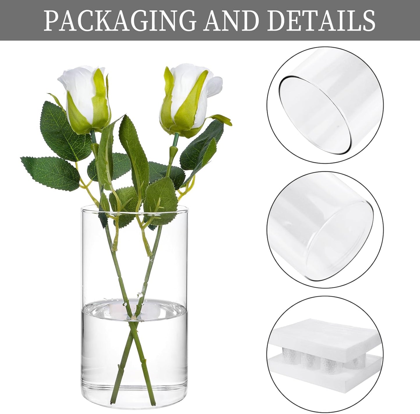 CEWOR 20pcs Flower Vases for Centerpieces, 6 Inch Glass Cylinder Vase Clear Vases Candle Holder for Floating Candles Home Table Decor Wedding Party, 2 Diameters