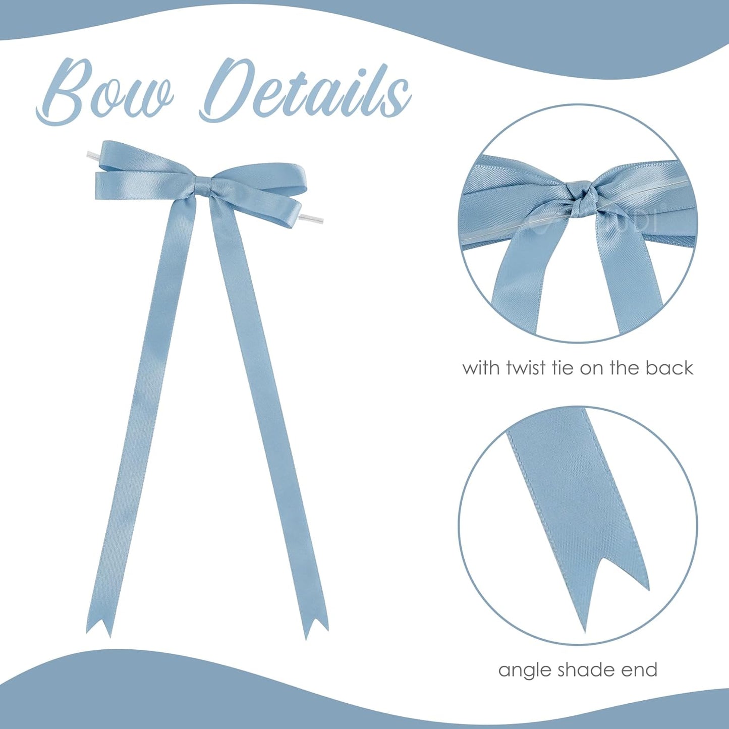 AIMUDI Dusty Blue Bows 5 × 10" Satin Bows for Gift Wrapping Twist Tie Bows Premade Ribbon Bows for Bouquets Invitations Baskets Crafts Wreaths Wedding Birthday Baby Shower Party Decorations, 36 PCs