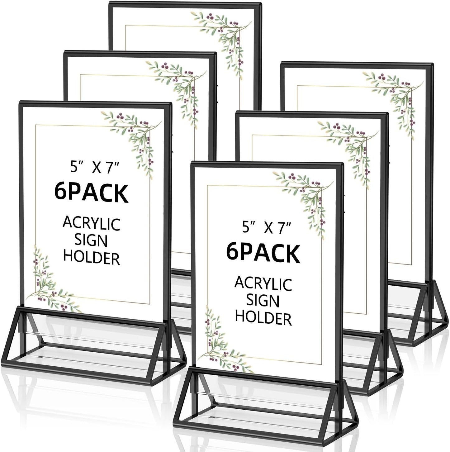 Acrylic Sign Holder 5x7 Display Stand, Clear and Stable Table Plastic Paper Holder, Acrylic Frames for Home Office Shop Photo Frames Exhibition Black (6pcs)