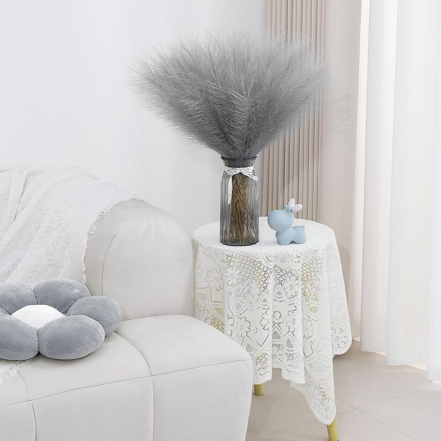 Grey Pampas Grass Decor 30 Pcs 21.7 Inch Faux Gray Pampas Grass Bulk Artificial Dried Flowers Small Vase Filler Pompas Grass.