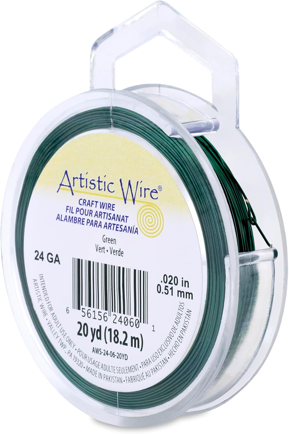 Artistic Wire, 24 Gauge Tarnish Resistant Colored Copper Craft Wire, Green, 20 yd