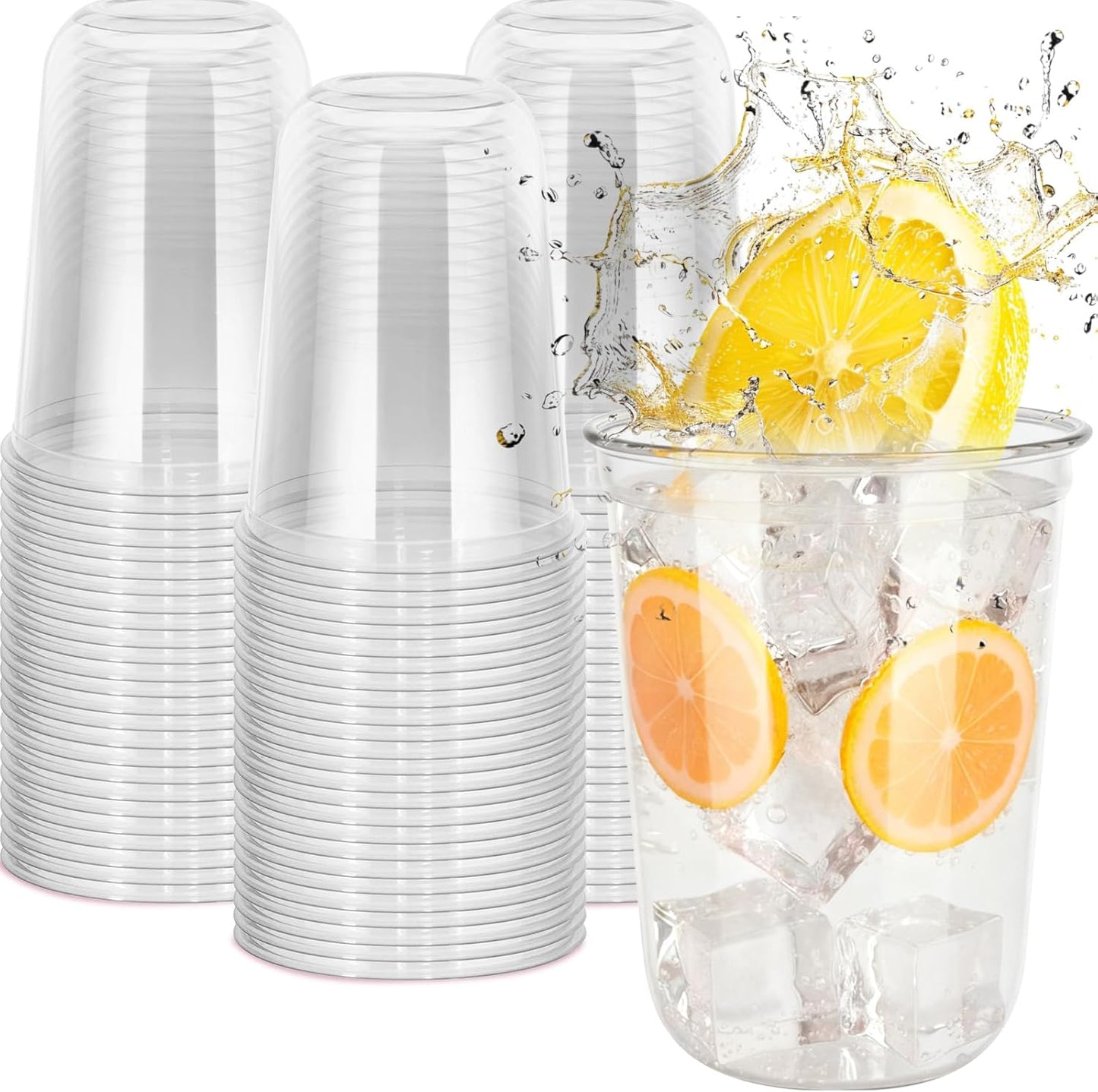 60 Pcs Disposable Stemless Clear Glasses 16 oz NATURAL Arc Crystal Plastic wine glasses Clear Classic Pet Cup for Meeting Weddings Birthdays Cocktail Christmas Party Supplies