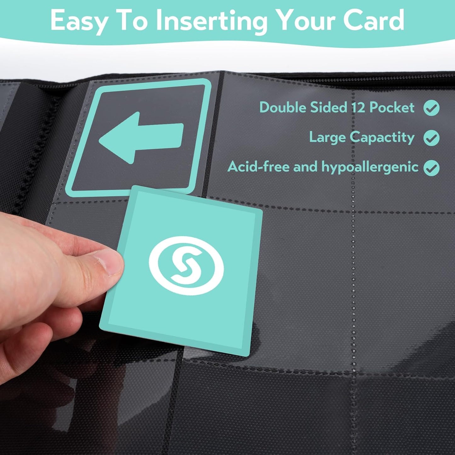 SMYV 12 Pocket Trading Card Binder, Premium PU Cover Card Binder for 720 Cards, Ringless Side Loading Card Collection Album Folders for MTG, TCG, Game Cards & Sports Cards (Blue)