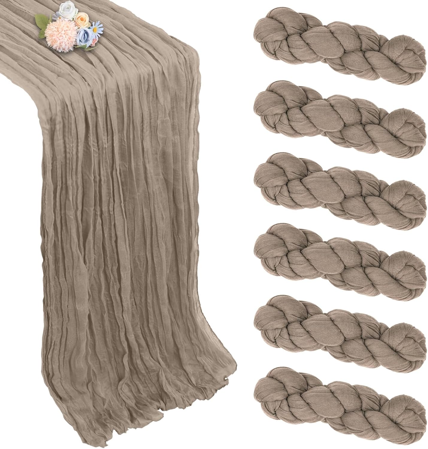 6 Pack Nude Cheesecloth Table Runner 10ft Boho Gauze Fabric Cheese Cloth Table Runner 35 x 120 Inch Rustic Sheer Runner for Romantic Wedding Decor Baby Shower Party Table Centerpiece Decoration