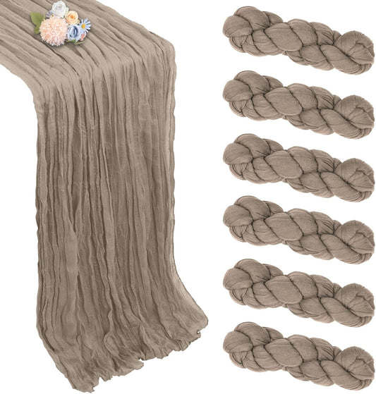 6 Pack Nude Cheesecloth Table Runner 10ft Boho Gauze Fabric Cheese Cloth Table Runner 35 x 120 Inch Rustic Sheer Runner for Romantic Wedding Decor Baby Shower Party Table Centerpiece Decoration