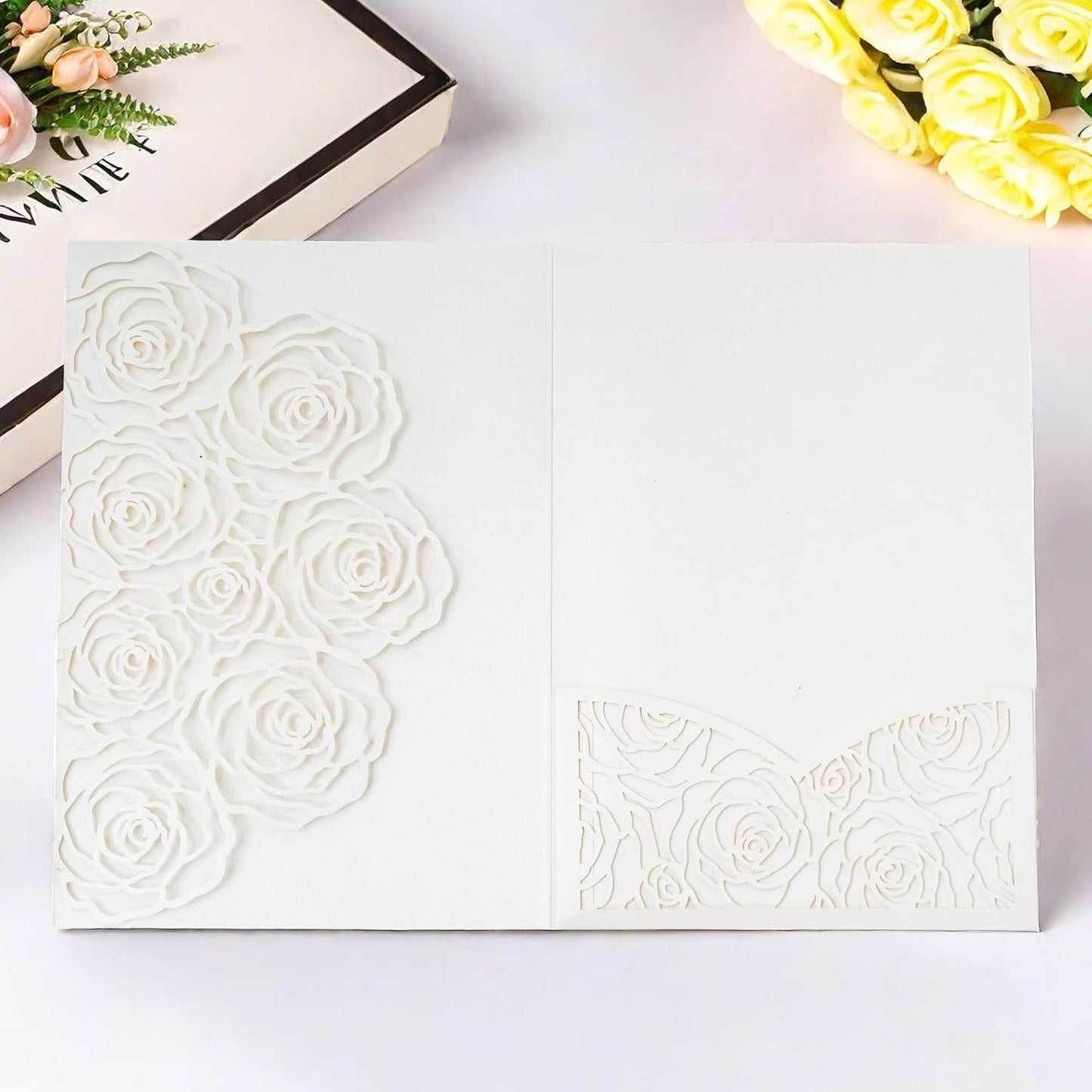 20 Pcs Laser Cut Wedding Invitations Card Pocket with Envelope for Birthday Party Baby or Bride Shower Invite suitable for 5 * 7 Inches Insert Paper (Ivory)