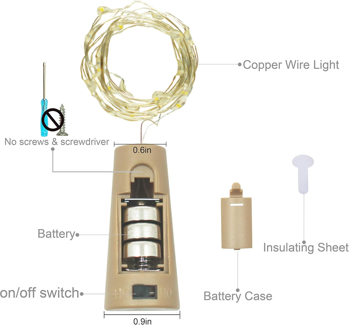 Wine Bottle Lights with Cork, Battery Operated 15 Pack 20 LED Cork Shape Silver Wire Fairy Mini String Lights(No Bottles) for DIY, Party, Decor, Christmas, Halloween,Wedding (15, Warm White)