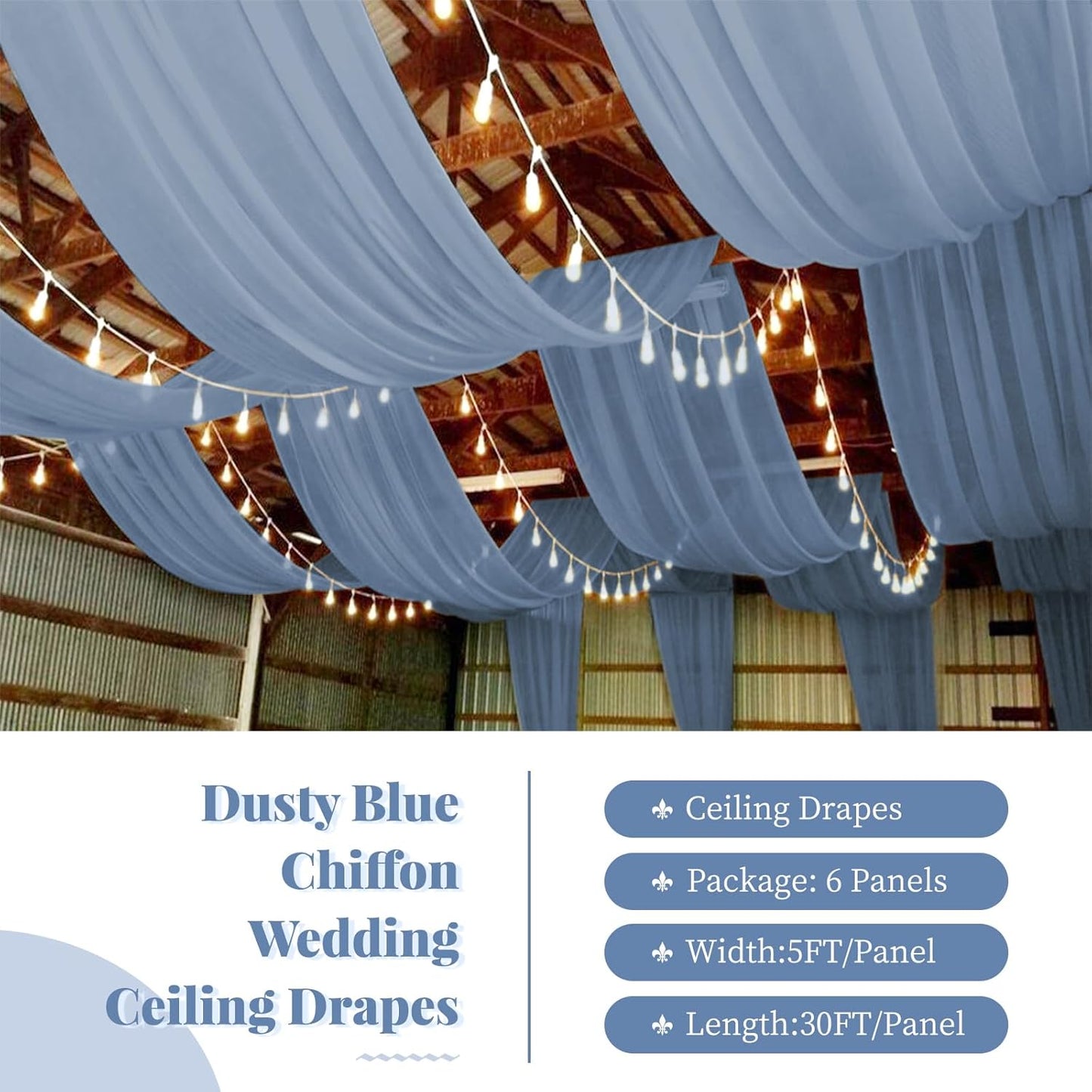 fani 6 Panels Dusty Blue Wedding Ceiling Drapes 5ftx30ft Ceiling Drapes Chiffon Fabric Arch Draping Sheer Curtains Soft Drapery Draping Wedding Ceiling Decorations for Party Ceremony Stage Swag