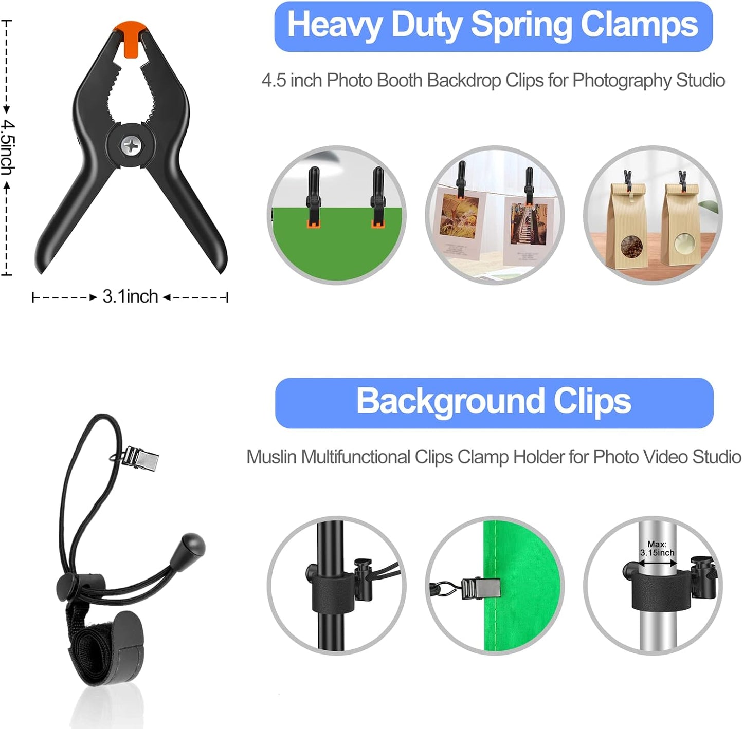 EMART Photo Video Studio Backdrop Stand Kit, 7×10ft Adjustable Photography Support System with Polyester Background(Black/White/Green Screen), Spring Clamps and Carry Bag for Photoshoot