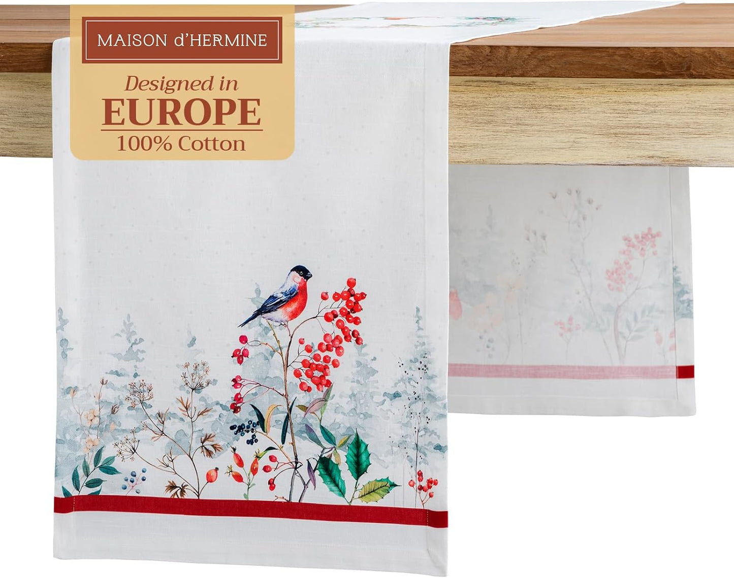 Maison d' Hermine Table Runner 100% Cotton Single Layer Table Runners 108 inches Long for Thanksgiving Christmas Decorations Home Kitchen Dining Party Wedding (Morzine, 14.5" x 108")