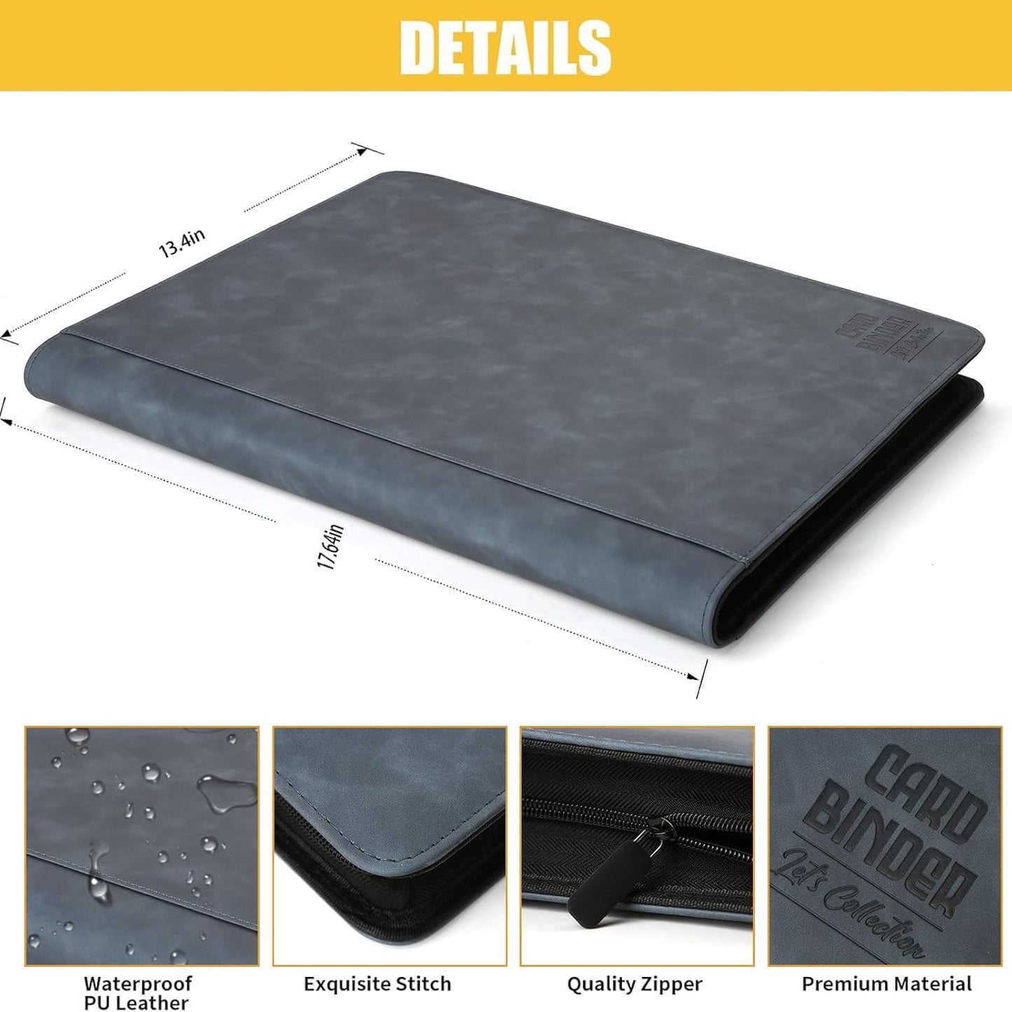 Premium Ringless Trading Card Binder - 1024 Capacity, 16 Side-Loading Pockets per Page, Archival Quality Protection & Anti-Slip Spine for TCG, MTG, Sports Cards (Blue)