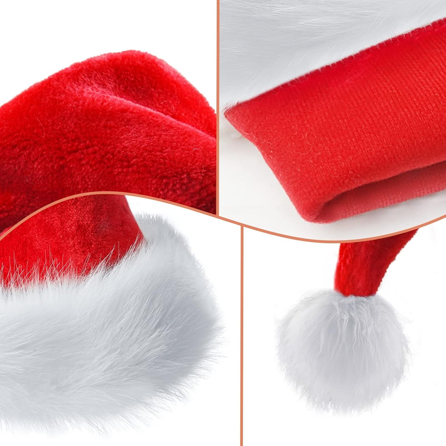 Santa Hat for Adults Christmas Hat Red Velvet Double-Layer Thickening Unisex Holiday Xmas Hats for New Year Festive Party