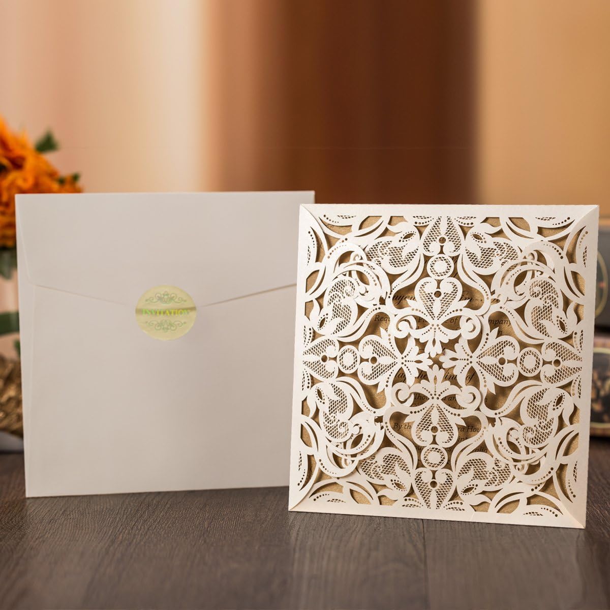 Hosmsua 50PCS Ivory Laser Cut Wedding Invitation Cards with Envelopes 6.3 x 6.3 Inch Hollow Rose Invitations for Wedding Bridal Shower Invite (Ivory, Blank)