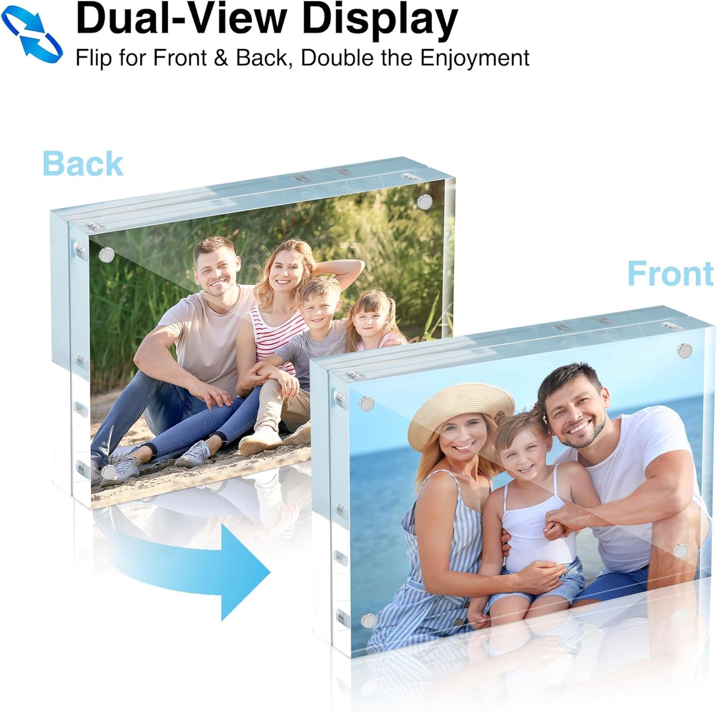 HOUSE DAY Acrylic Picture Frames 5x7, 1 Pack Magnetic 5x7 Picture Frame, Double Sided Clear 5 x 7 Photo Frame with Microfiber Cloth, Frameless FreeStanding 5x7 Frame Gift for Desktop Display