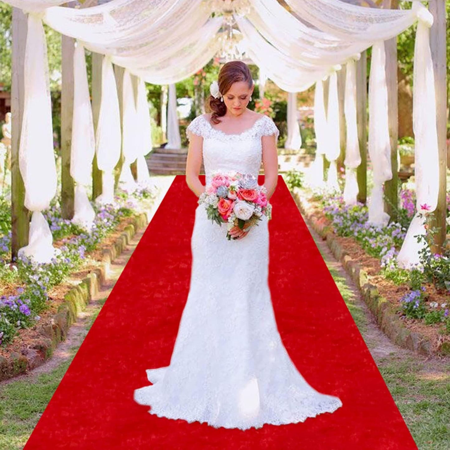 MODFUNS Red Carpet Runner for Party Wedding Aisle Runners 4x20FT Velvet Wedding Aisle Runner Rug with Carpet Taps Rustic Runway Rug for Birthday Party Banquet Reception Decoration