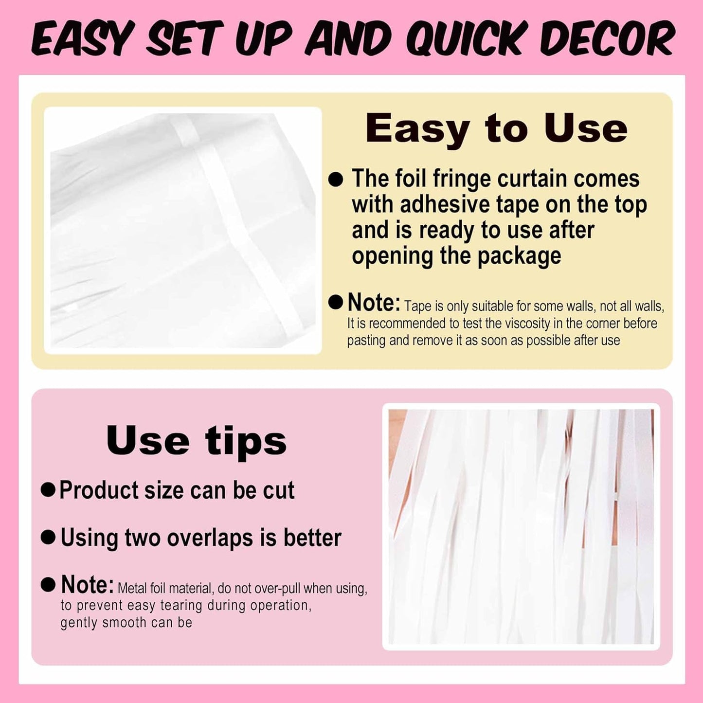 3 Pack Macaron White Foil Fringe Curtains Backdrop, 3.28 x 9.8 Ft Metallic Streamers Tinsel Curtains Background for Photo Booth, Birthday, Halloween, Christmas, New Year Party Decorations