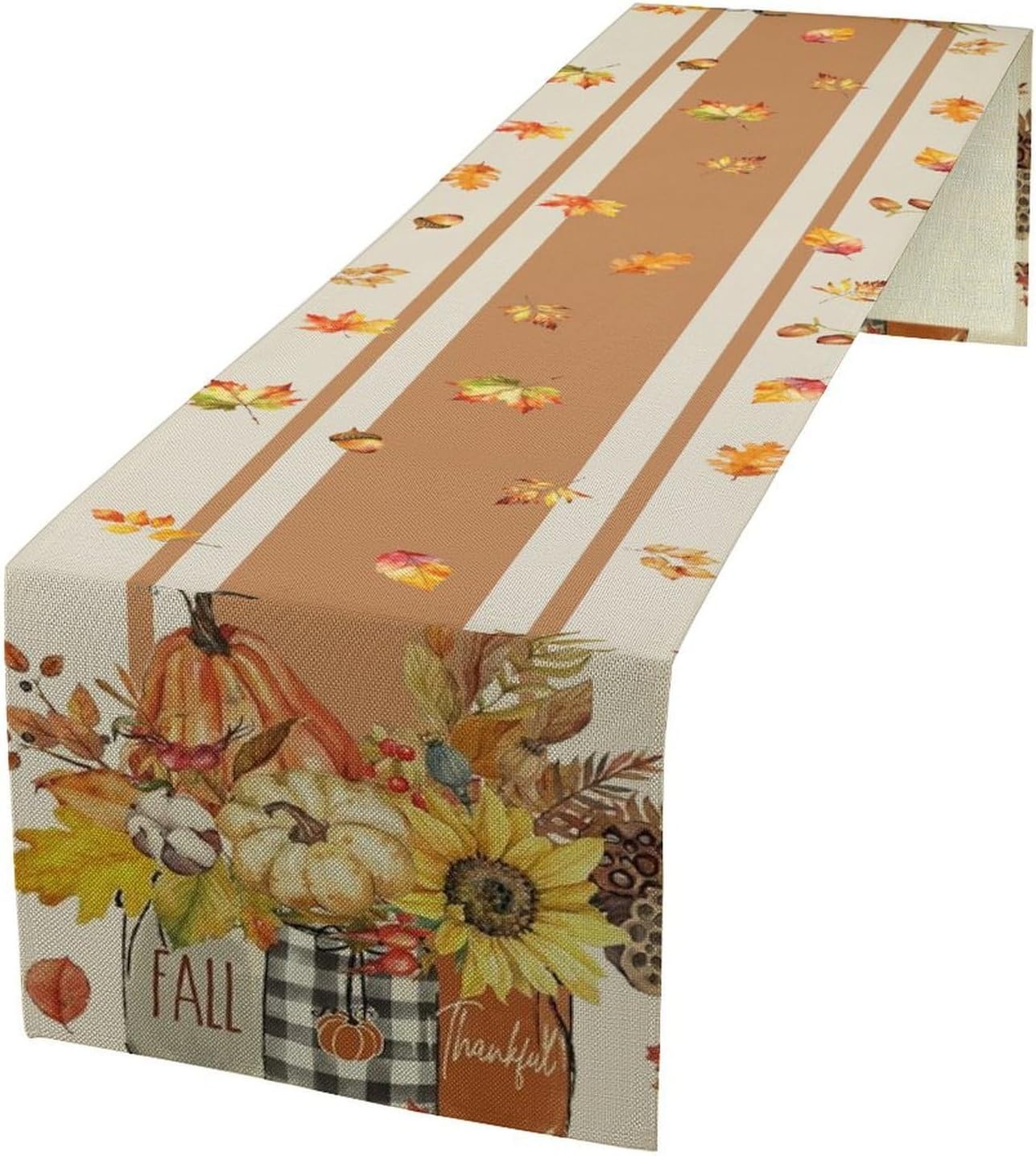 Autumn Table Runner,Thanksgiving Fall Pumpkin Leaves Floral Table Cloth for Kitchen Dining Table Decoration Home Party Decor 13x36 Inch