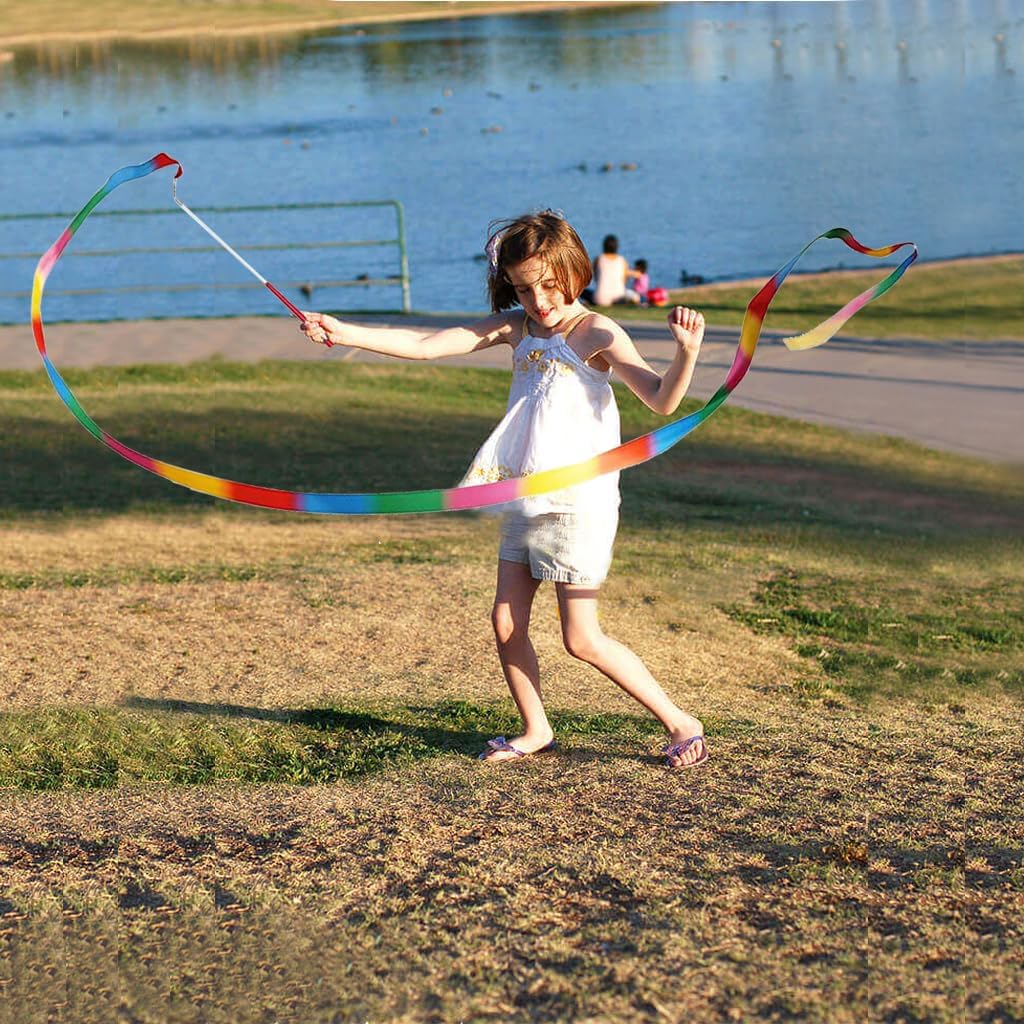 20Pack Rainbow Ribbon Streamers, Dance Ribbon Streamers Wands for Kids Party Supplies Goodie Bag Stuffers, Gymnastics Twirling Ribbon Stick Dance Streamers Party Favors for Kids Adults