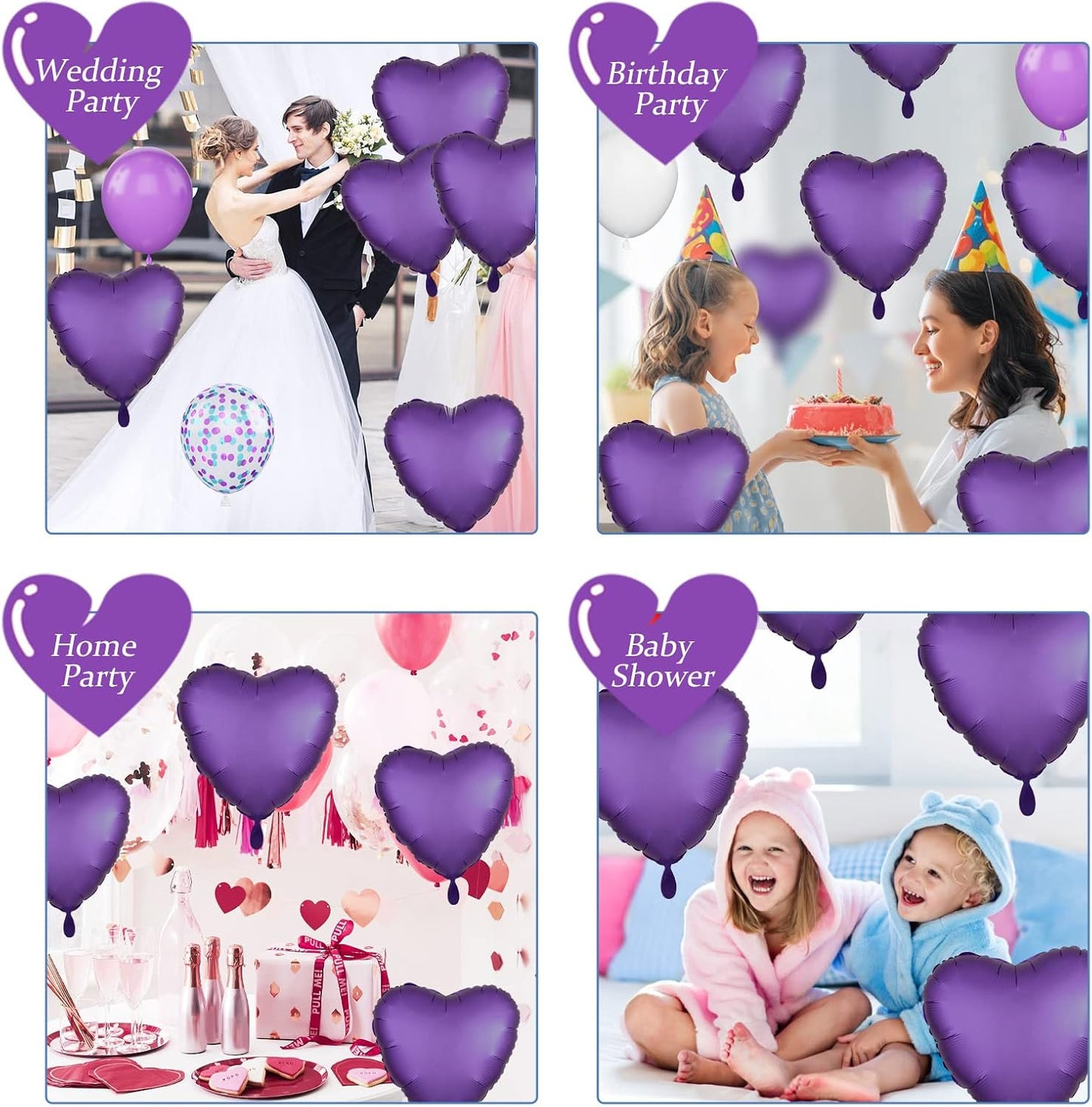 Purple Heart Balloon, 10PCS Purple Foil Heart Balloons, 18inch Metallic Purple Heart Shape Foil Balloons for Helium Birthday Party Decorations for Brithday Party, Valentines Day, Wedding, Anniversary