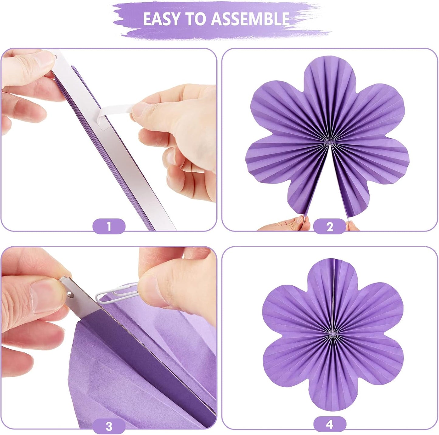 SUNBEAUTY Flower Party Decorations Paper Fans Classroom Decoration Paper Floral Backdrop Decor Paper Fans Decoration Hanging Paper Fans Purple Flower Wall Decor,Set of 9