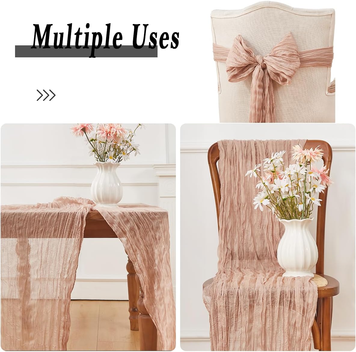 Nude 2 Pack Cheesecloth Table Runner 120 Inch 10 FT Boho Rustic Gauze for Wedding Baby Shower Party Farmhouse Summer Home Decor Washable