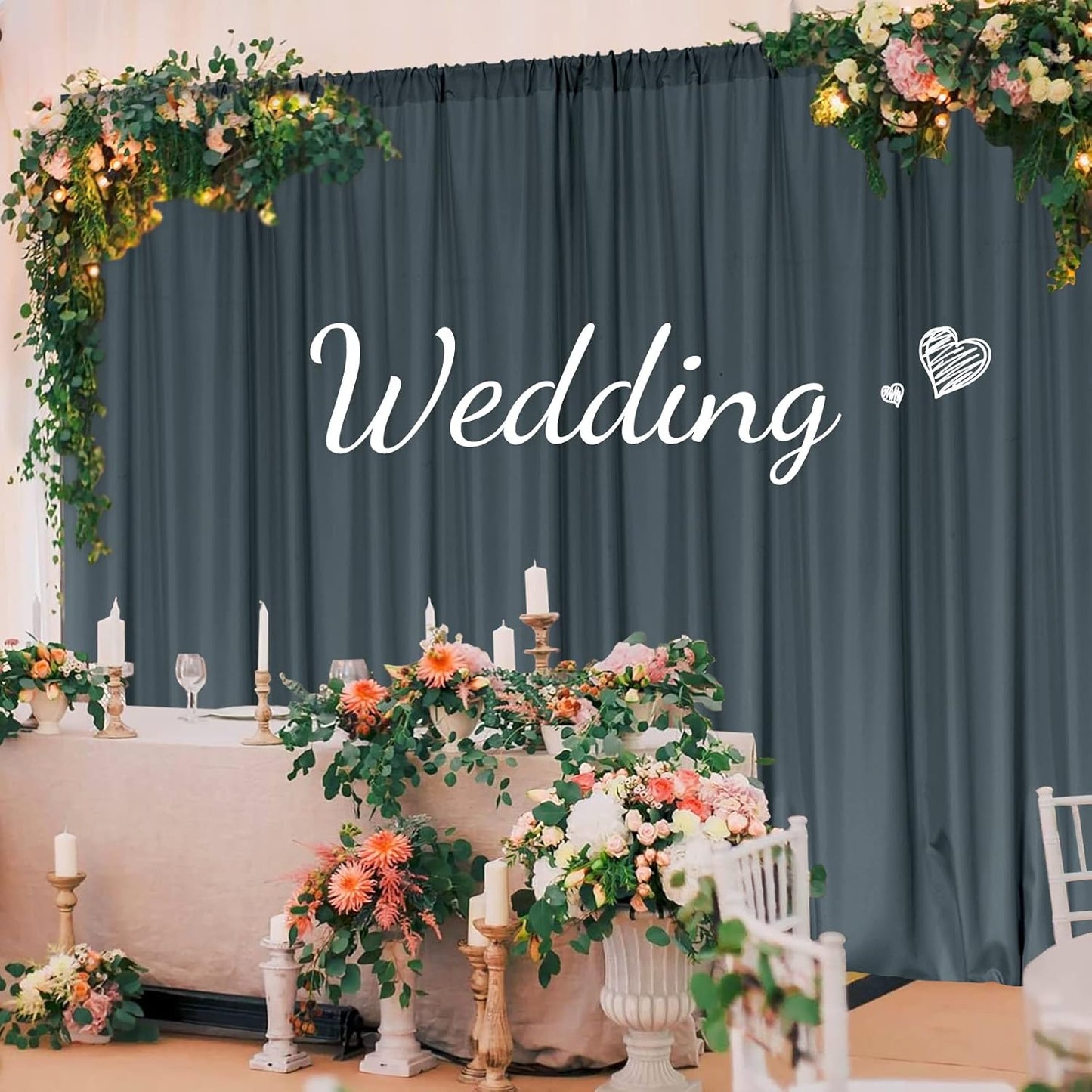 MYSKY HOME 10ft x 10ft Bluish Grey Curtains for Parties, Weddings, Stage, 5ft x 10ft, 2 Panels