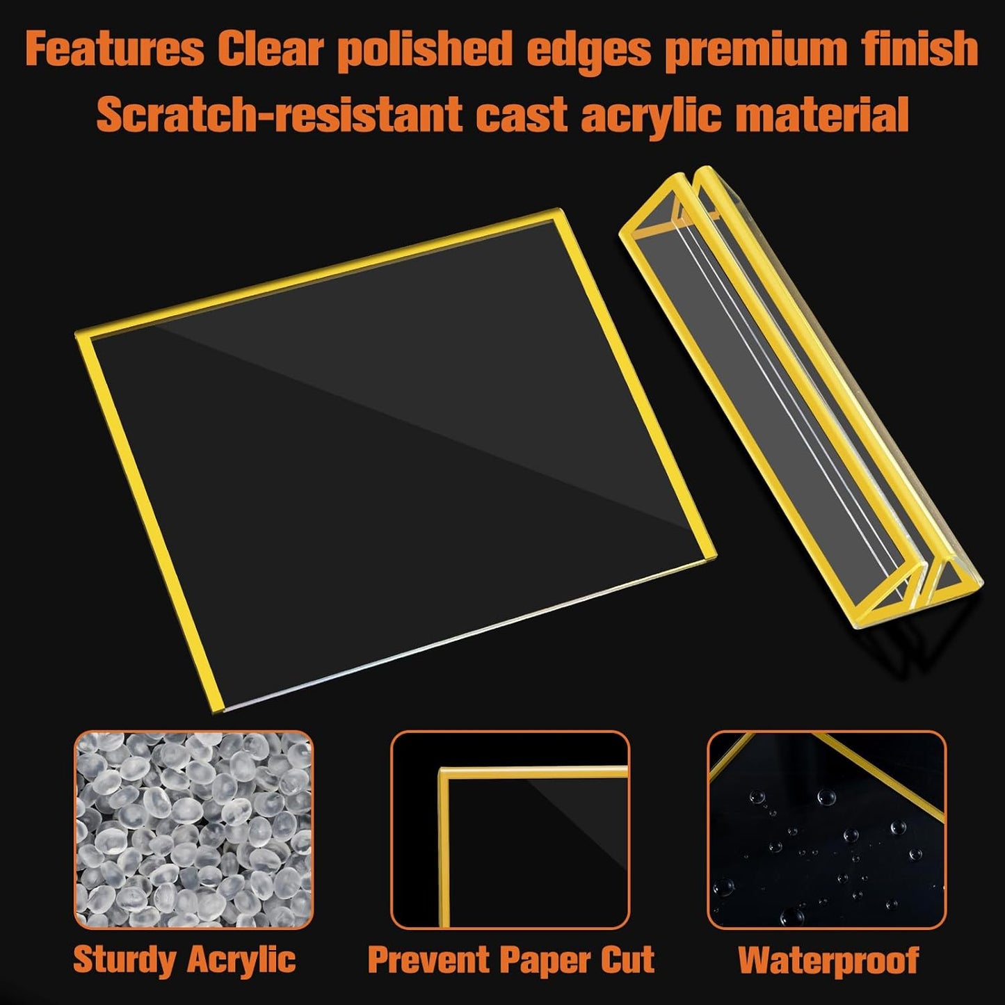 8 Pack Acrylic Sign Holders with Golden Border, Double Sided Clear Picture Frames, 6 x 4 Table Number Holders, Horizontal Menu Holders for Wedding Reception Art Display Party Decoration