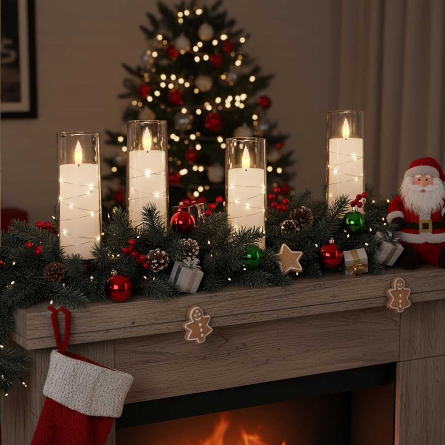 Raycare Flameless Candle with Remote Timer – 5 Flickering Acrylic Battery Operated LED Pillar Candles with Embedded Star String for Halloween, Home Decor, and as a Gift(White)