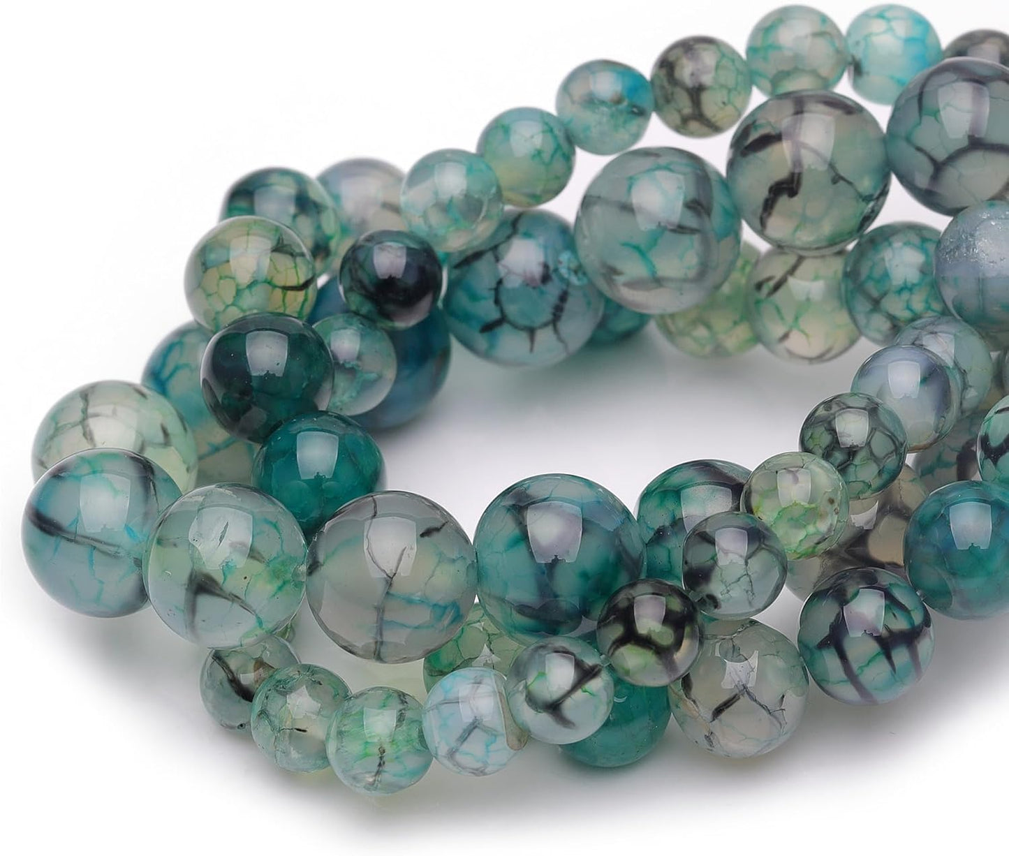 10mm Natural Stone Beads for Jewelry Making,Dragon Vein Agate Polished Smooth Round Gemstone Beads for Bracelet Necklace 15 Inch