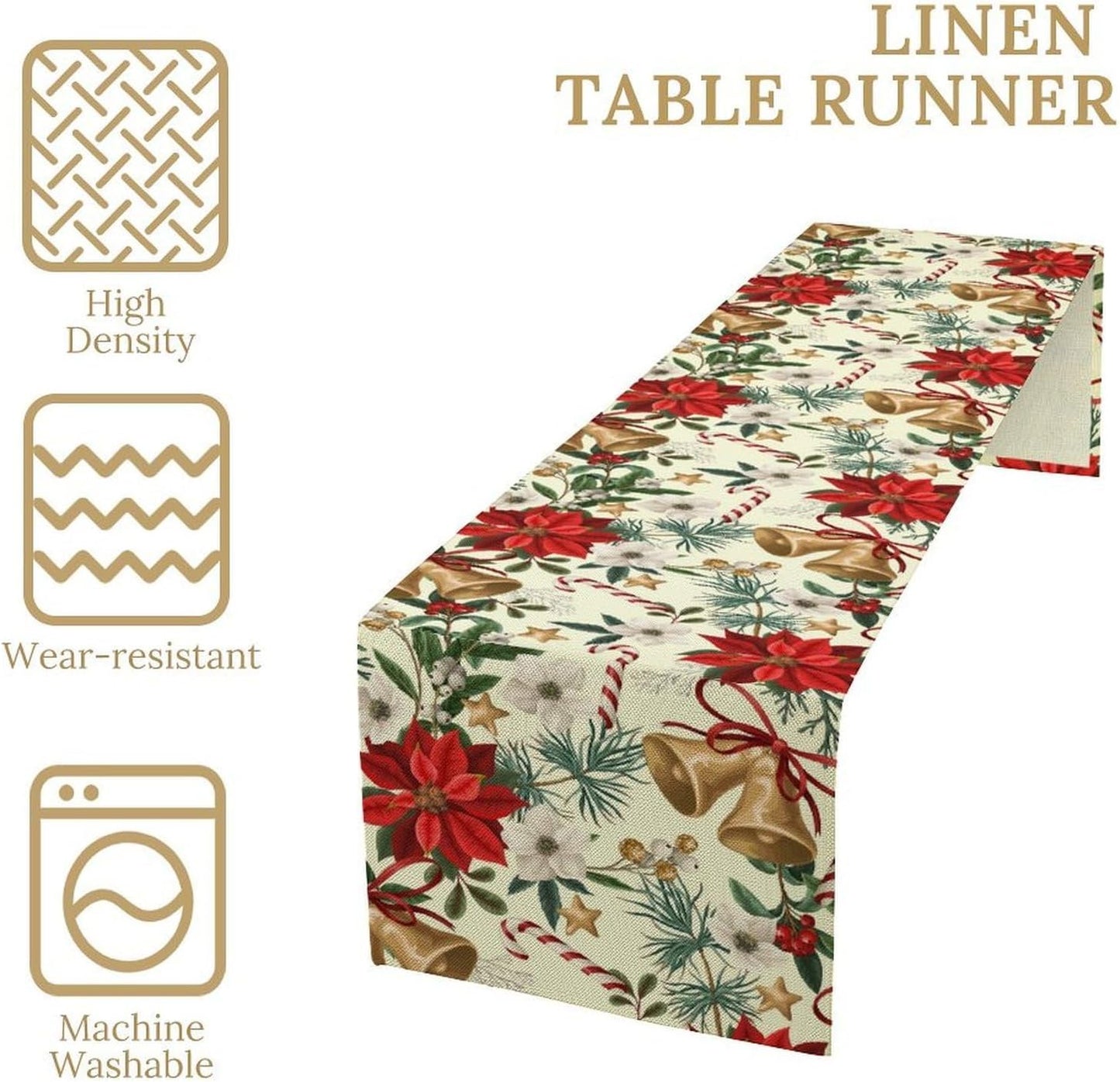 Christmas Table Runner, Seasonal Winter Xmas Holiday Kitchen Dining Table Decoration for Home Party Decor 13x120 Inch