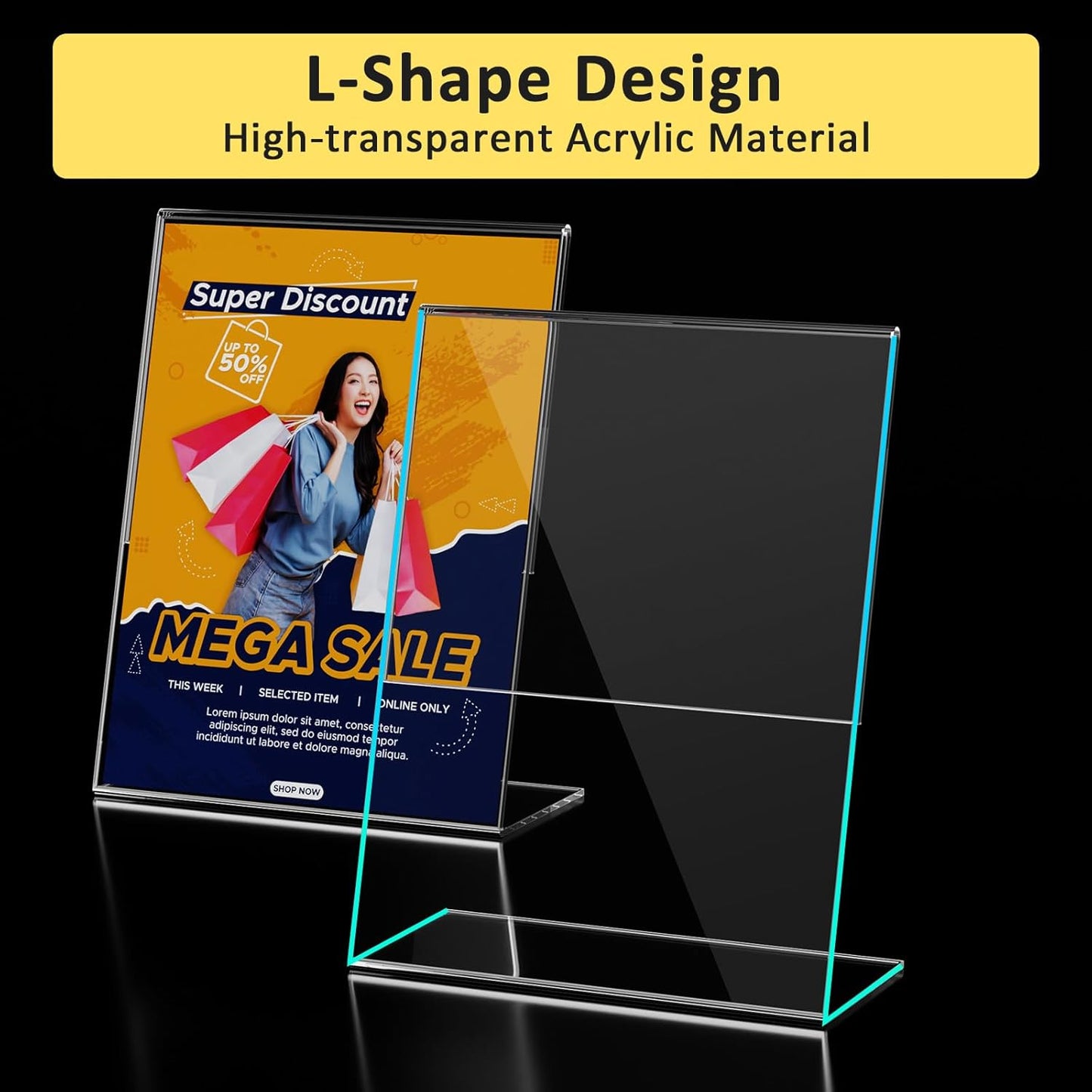 8 Pack Acrylic Sign Holder, Clear 8.5 x 11 Inch Slant Back Vertical Sign Holder, Tabletop Plastic Paper Picture Frame Flyer Document Display Stand for Home, Office, Restaurants, and Stores