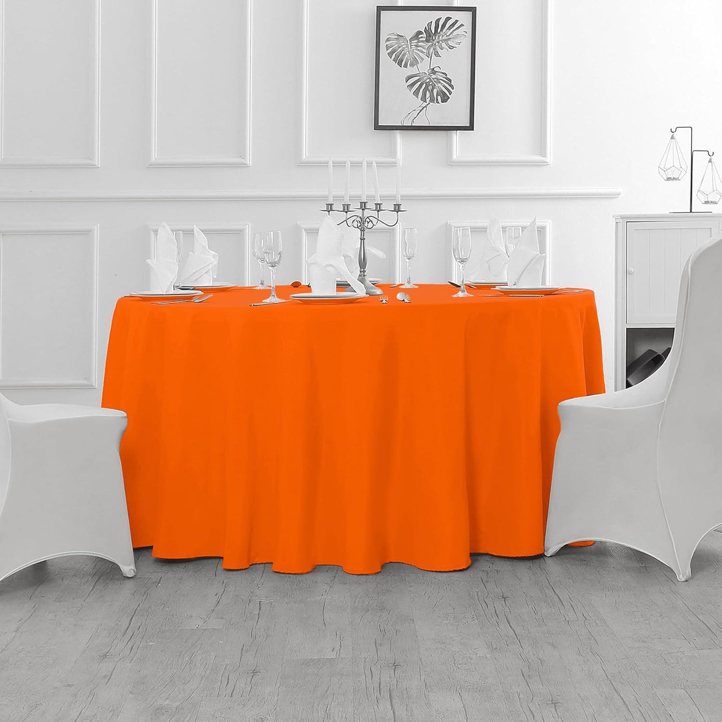 Fokitut 2 Pack Waterproof Round Tablecloth, 60 Inch, Stain Resistant and Wrinkle Polyester Table Cloth, Fabric Table Cover for Kitchen Dining, Wedding, Party, Holiday Dinner-Orange