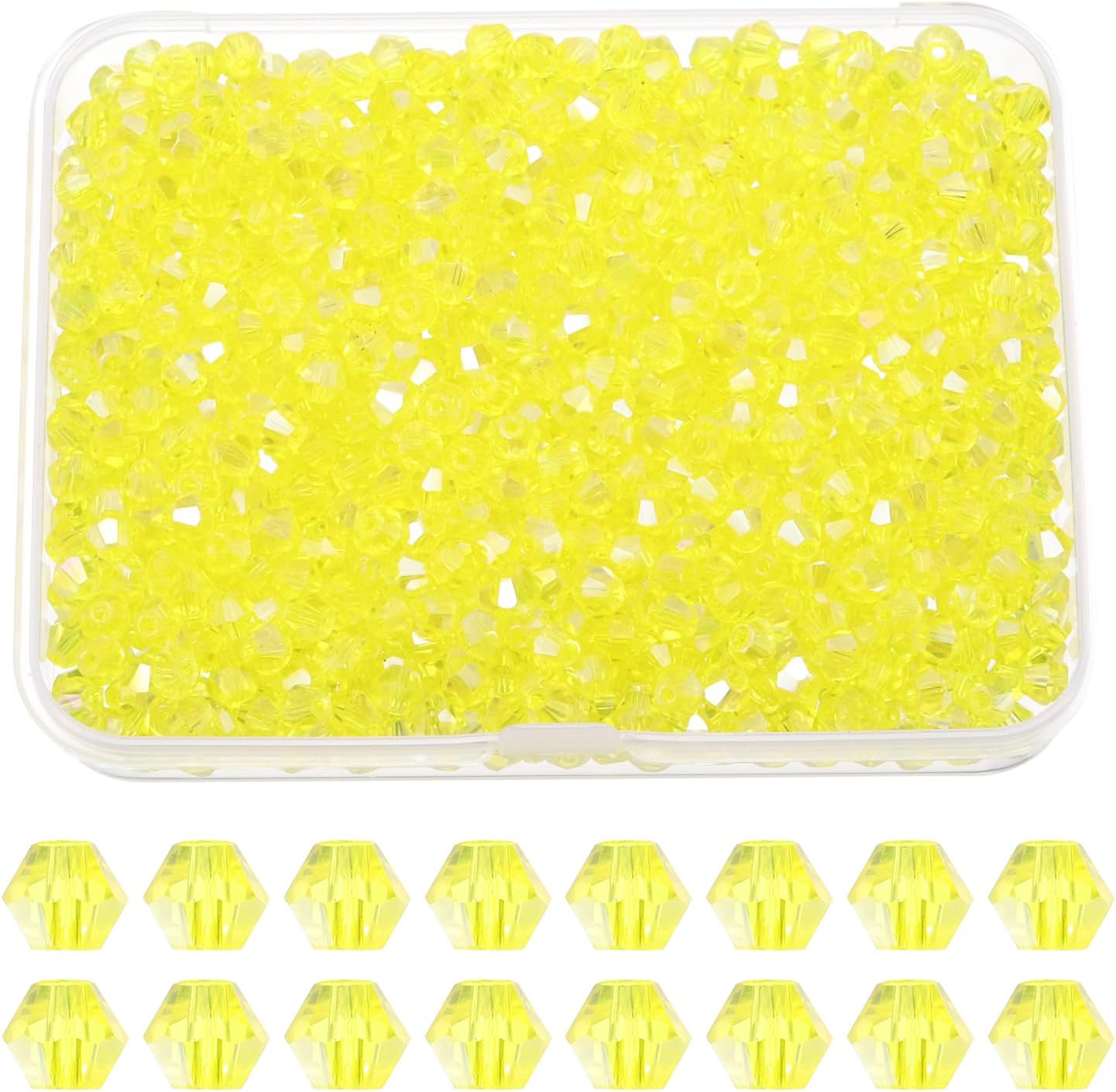PATIKIL 1000pcs 4mm Bicone Glass Crystal Beads, Faceted Glass Spacer Beads with Box for Jewelry Making Bracelet Necklace Earrings DIY Suncatcher Craft, Yellow AB