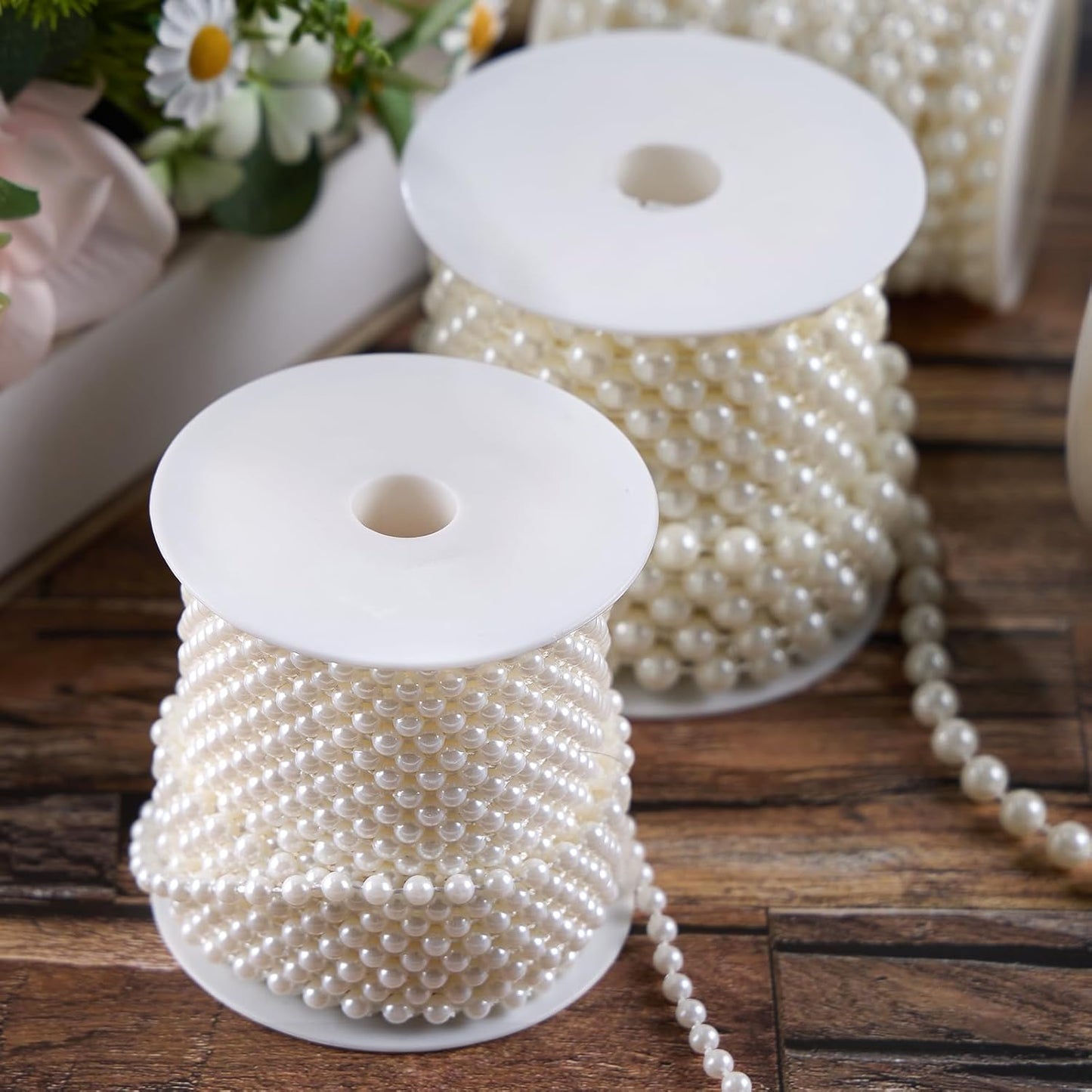 5mm Pearl Beads 66 Feet Pearls String Garland Roll Strand Artificial Beads Chain for Wedding Centerpiece Backdrop Christmas Tree Decoration DIY, Ivory