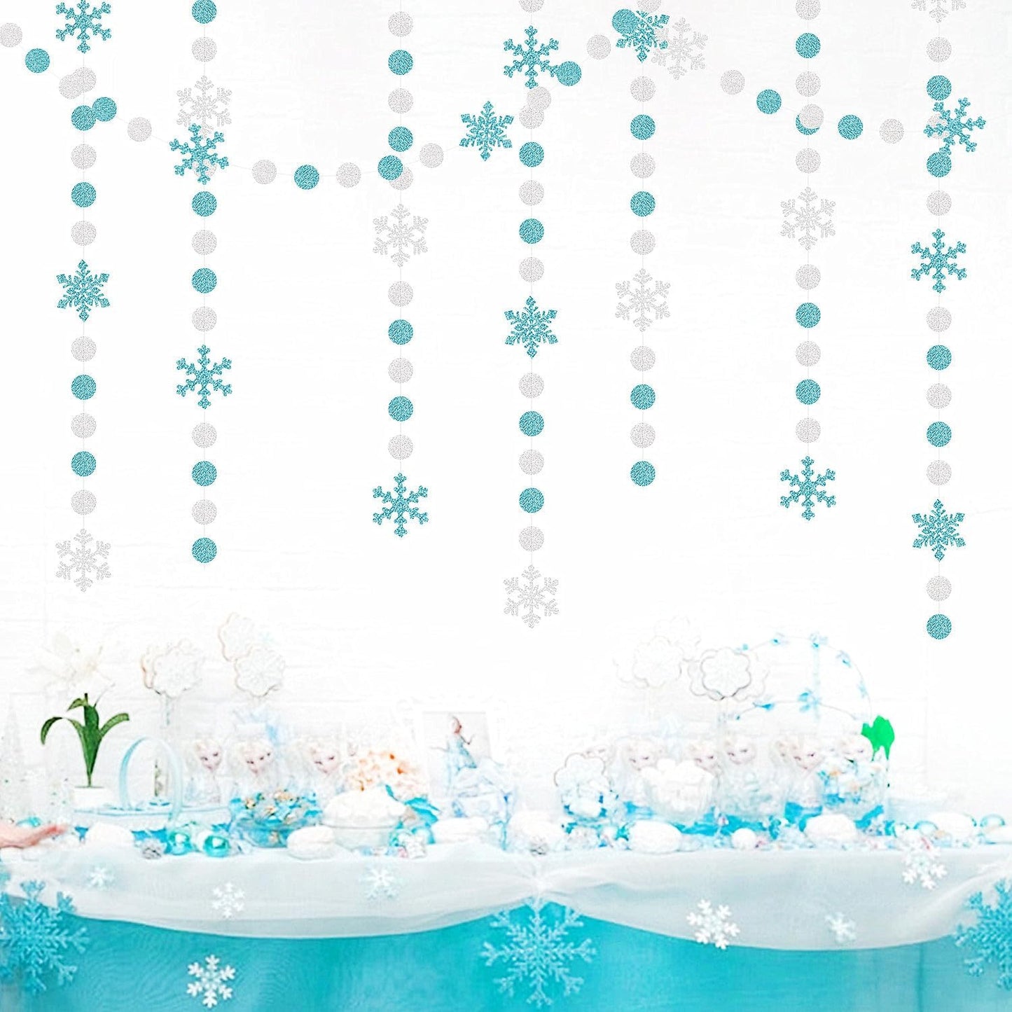 Snowflake-Snow Teal-Silver Christmas Party-Decorations Garland - 58Ft White Winter Wonderland Frozen Hanging Paper Streamers Banner,Birthday Wedding Baby Bridal Shower New Year Supplies Decor Ouruola