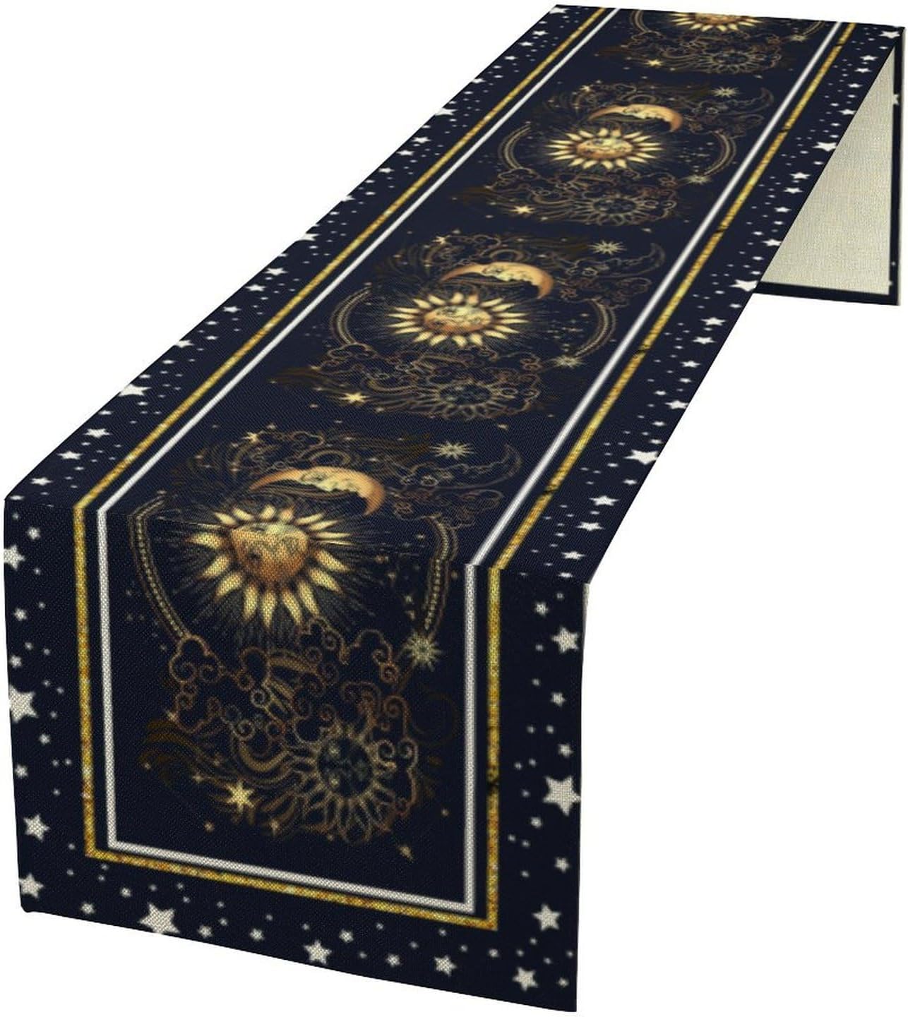 Sun Moon Table Runner, Seasonal Golden Sun Moon Holiday Kitchen Dining Table Runner for Kitchen Living Room Home Party Decor 13x90 Inch