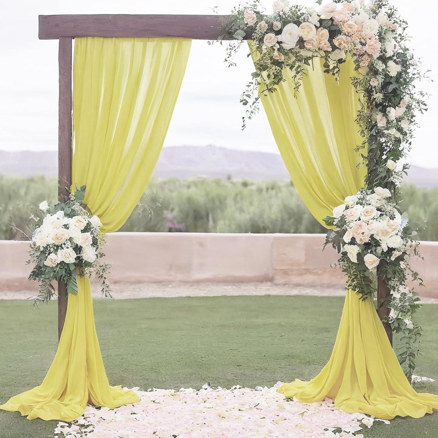 DUOBAO Pastel Yellow Chiffon Backdrop Curtains - 2 Panels 29" x 120" Semi-Sheer Wedding Drapes for Elegant Events & Party and Photography Living Room Curtains