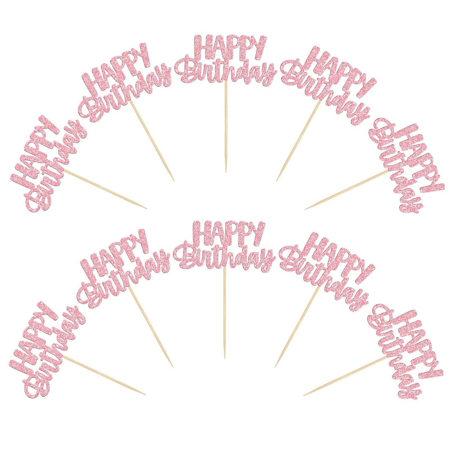 Gyufise 24Pcs Happy Birthday Cupcake Toppers Pink Glitter Celebrating Birthday Cake Picks Baby Shower Kids Birthday Party Decoration Supplies