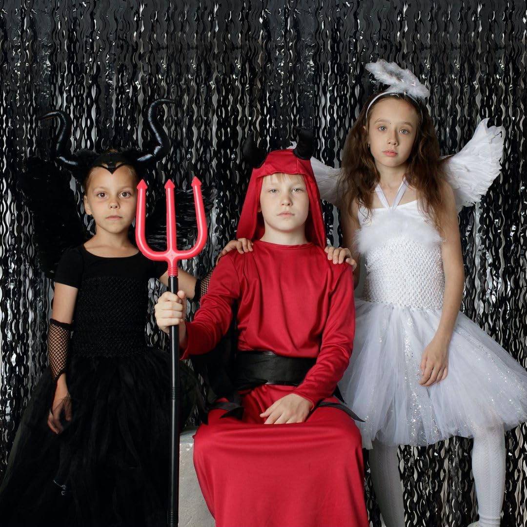 Black Backdrop for Party Decorations, Wave Foil Fringe Curtain Tinsel Photo Backdrop Black Streamers Tinsel Curtain for Birthday Wedding Bachelorette Christmas Celebration Party Decorations